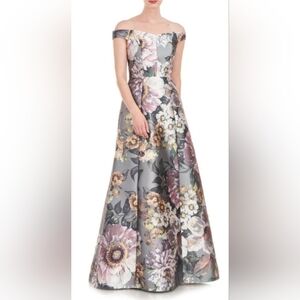 Kay Unger Off-Shoulder Floral Dress
